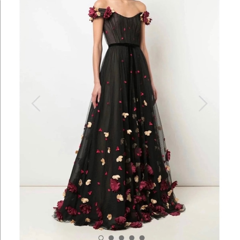 Marchesa Black and Red Floral Gown
